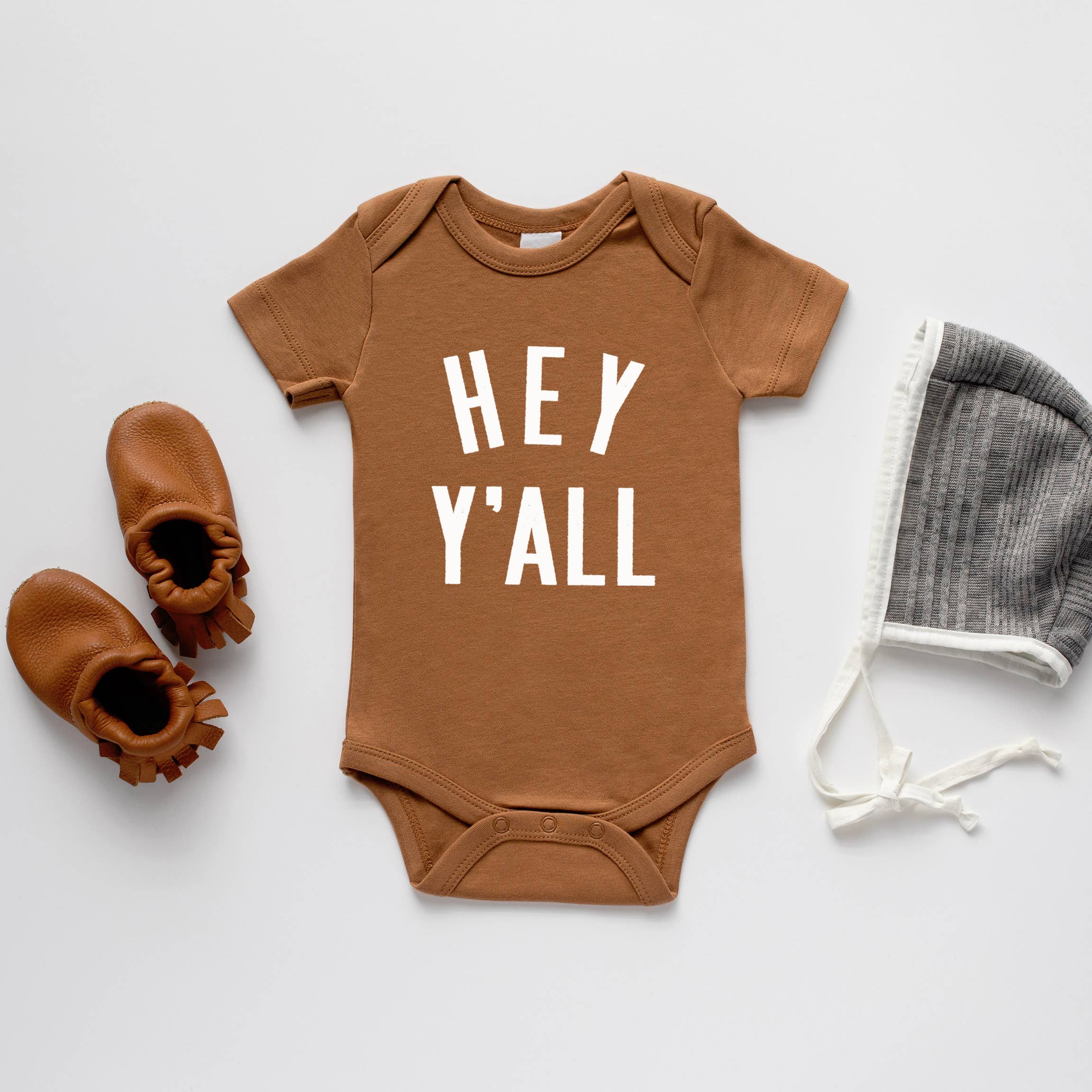 Hey Y’all Baby Organic Cotton Burnt Orange Baby Onesie (0–3 & 3–6 Months)