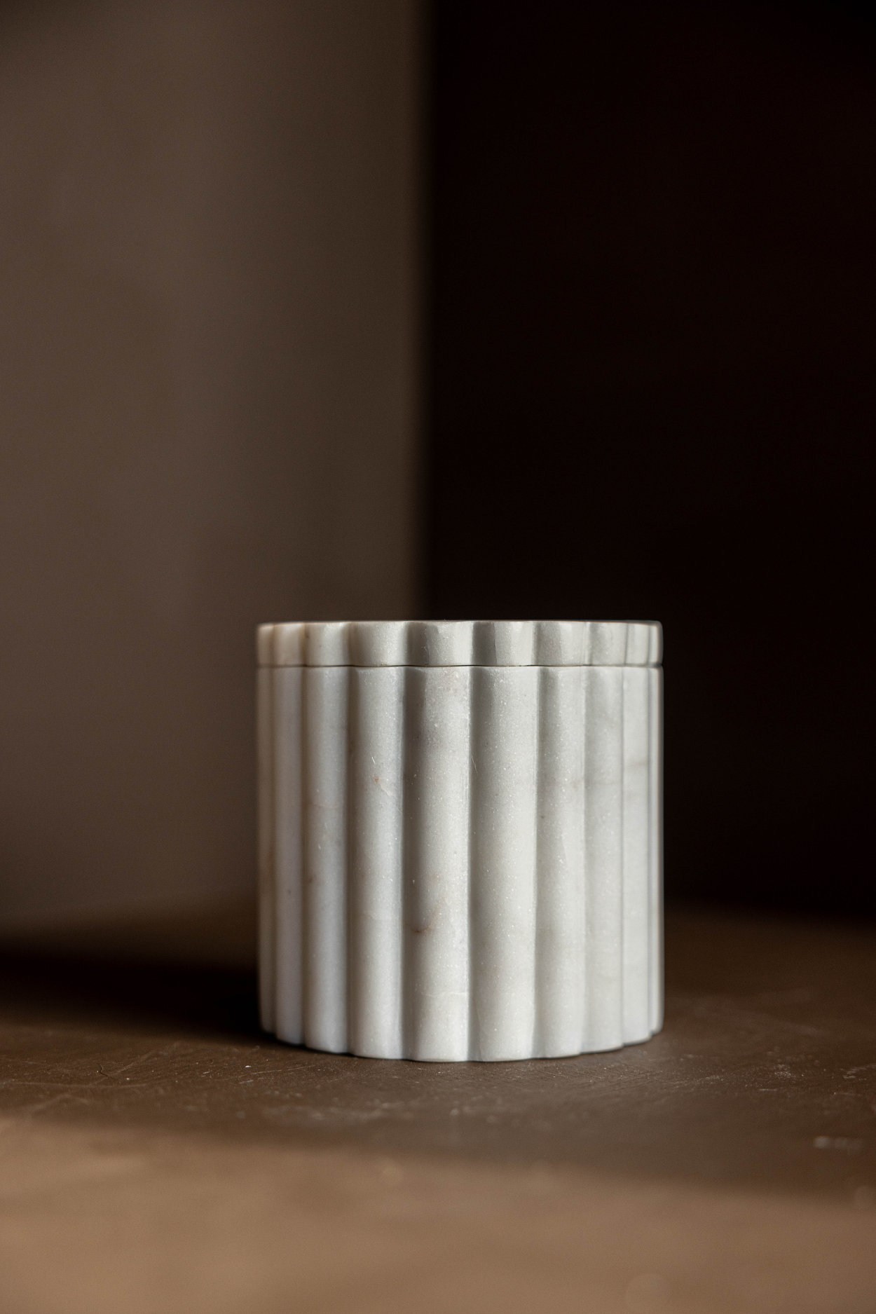 White Marble Fluted Jar – Neutral Stone Storage Accent