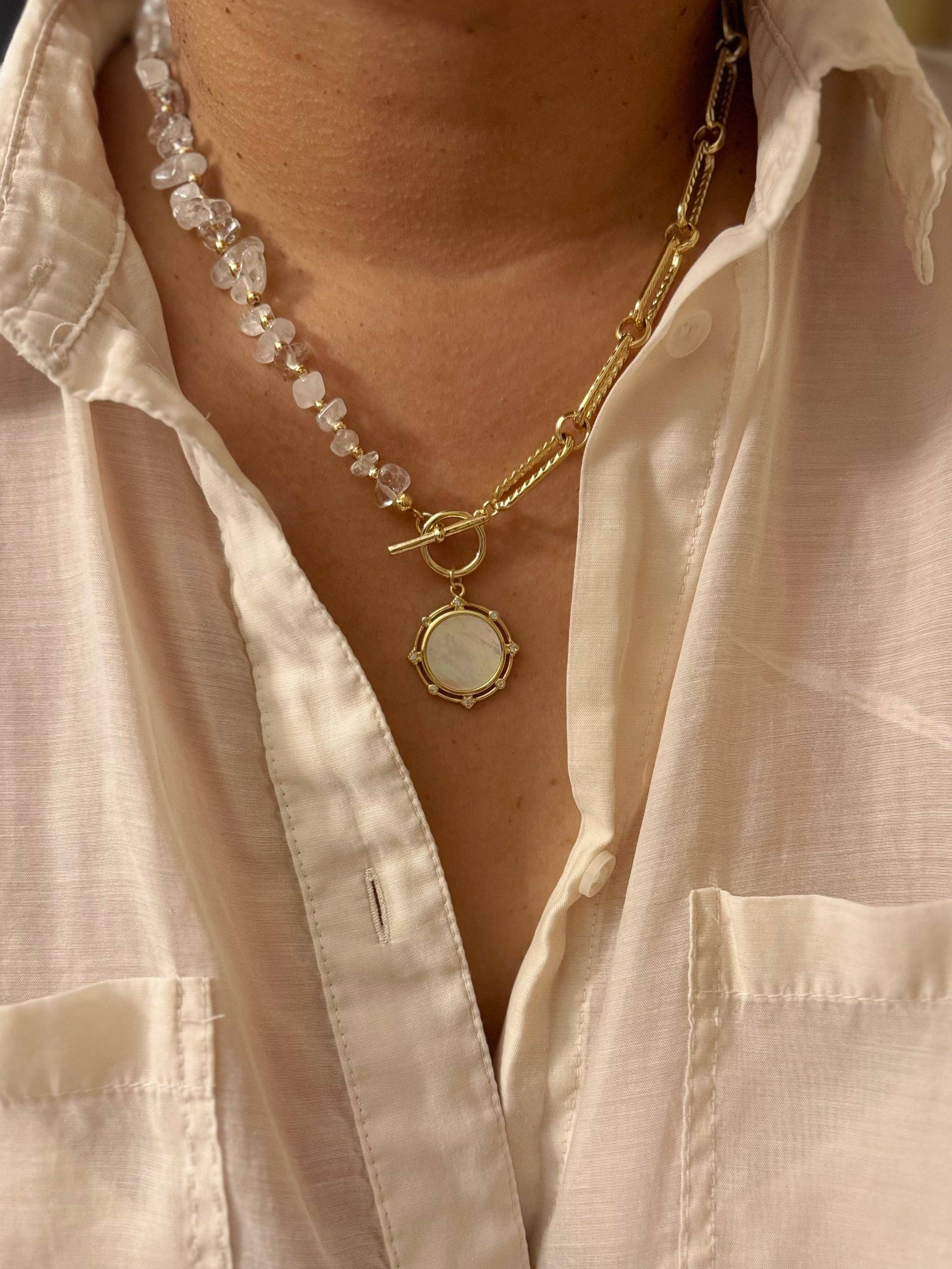 Gold Quartz & Mother of Pearl Necklace – Effortless Elegance, Everyday Sparkle