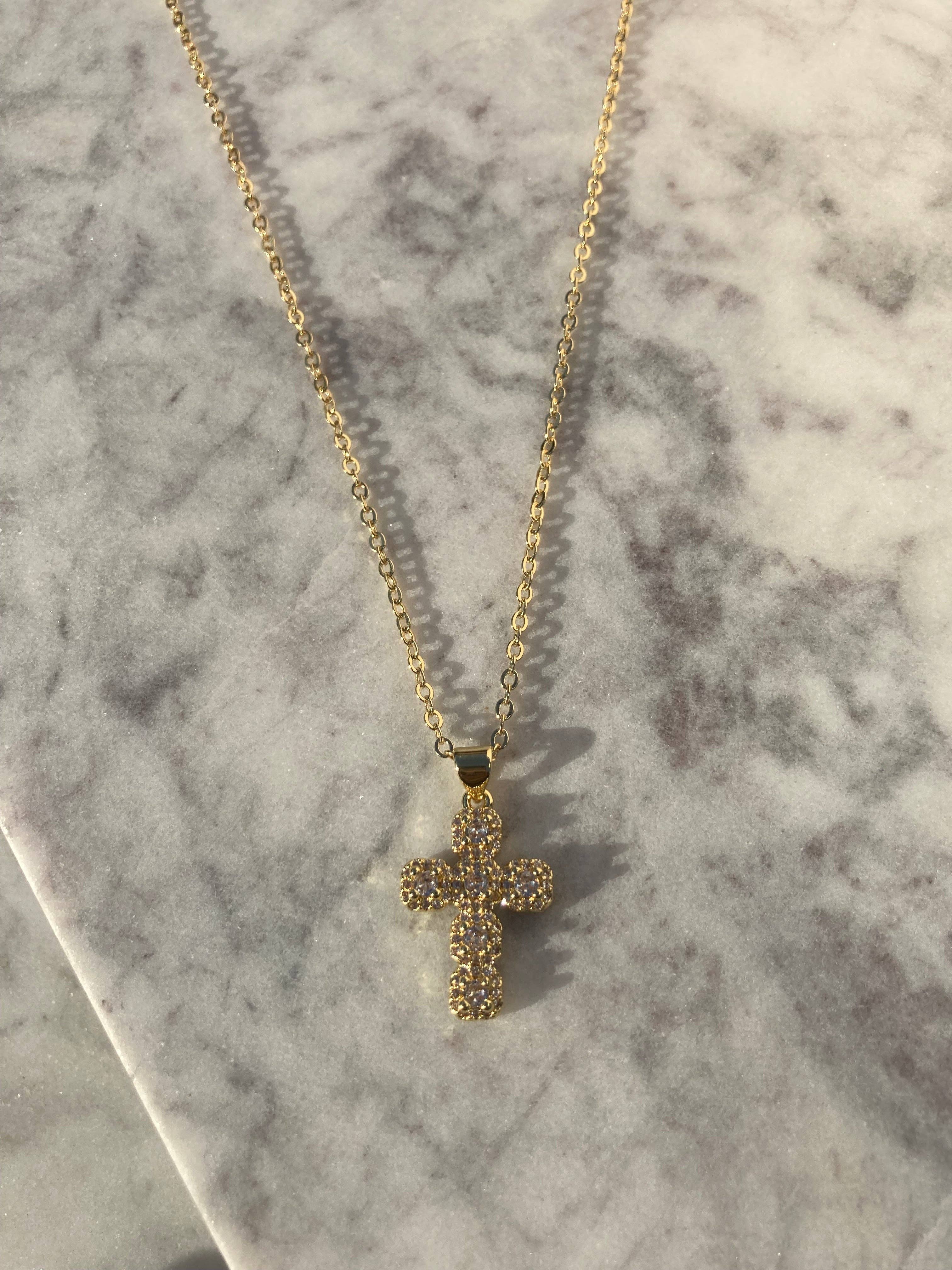 Gold Crystal Cross Necklace – A Sparkling Statement of Faith