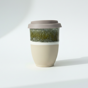 Green Ceramic Travel Cup – 8oz Handmade Coffee & Tea Mug (Microplastic-Free, Made in Portugal)