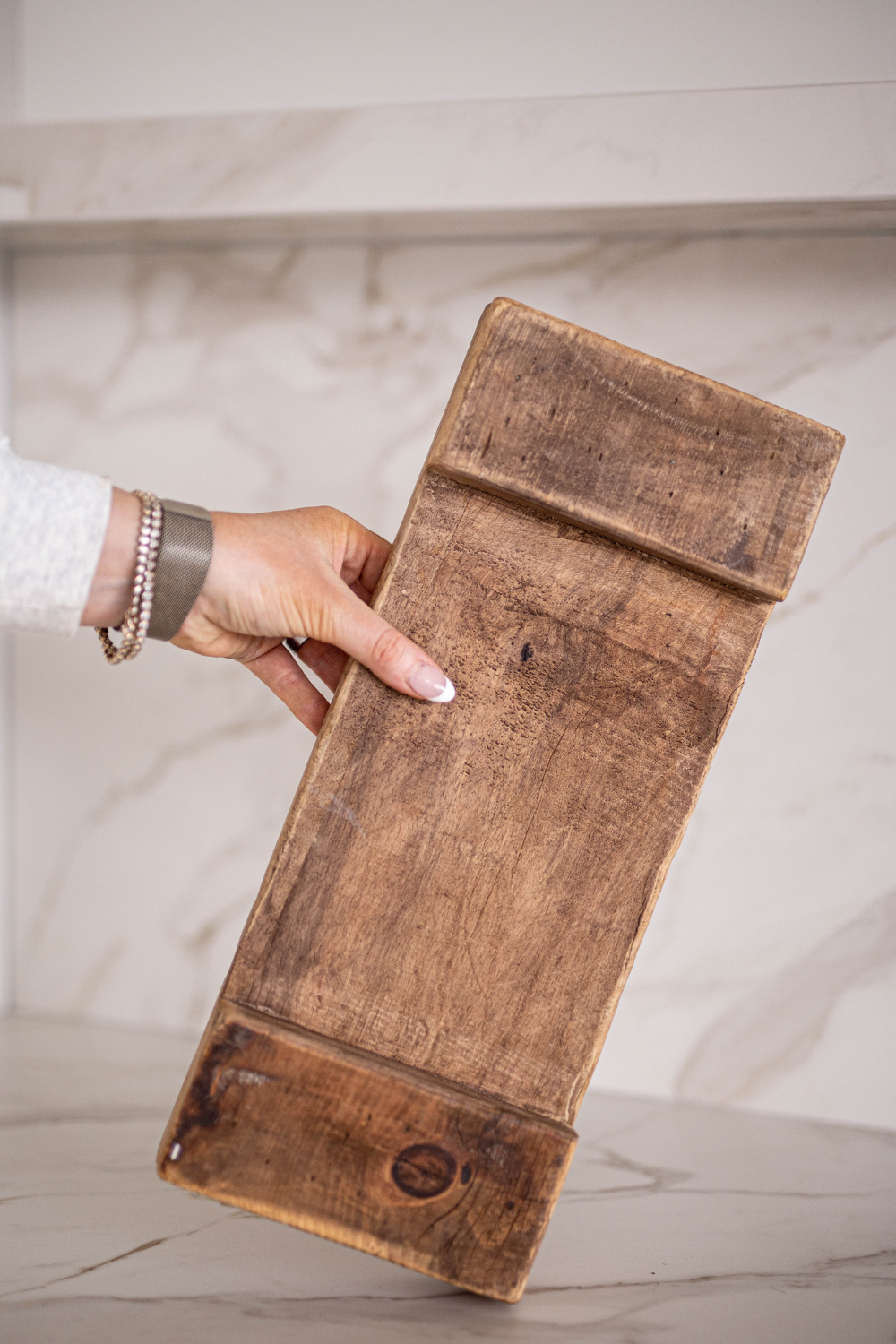 Reclaimed Wood Riser – Rustic Elm Display Stand for Kitchen & Home