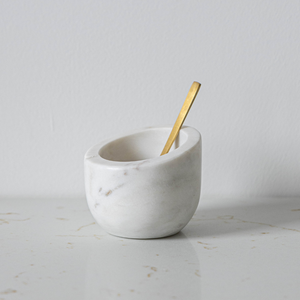 Marble Salt Cellar with Brass Spoon – Elegant Salt & Spice Holder for Kitchen & Table