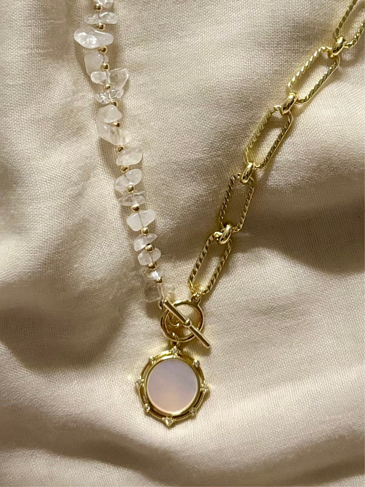 Gold Quartz & Mother of Pearl Necklace – Effortless Elegance, Everyday Sparkle