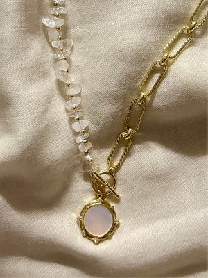Gold Quartz & Mother of Pearl Necklace – Effortless Elegance, Everyday Sparkle