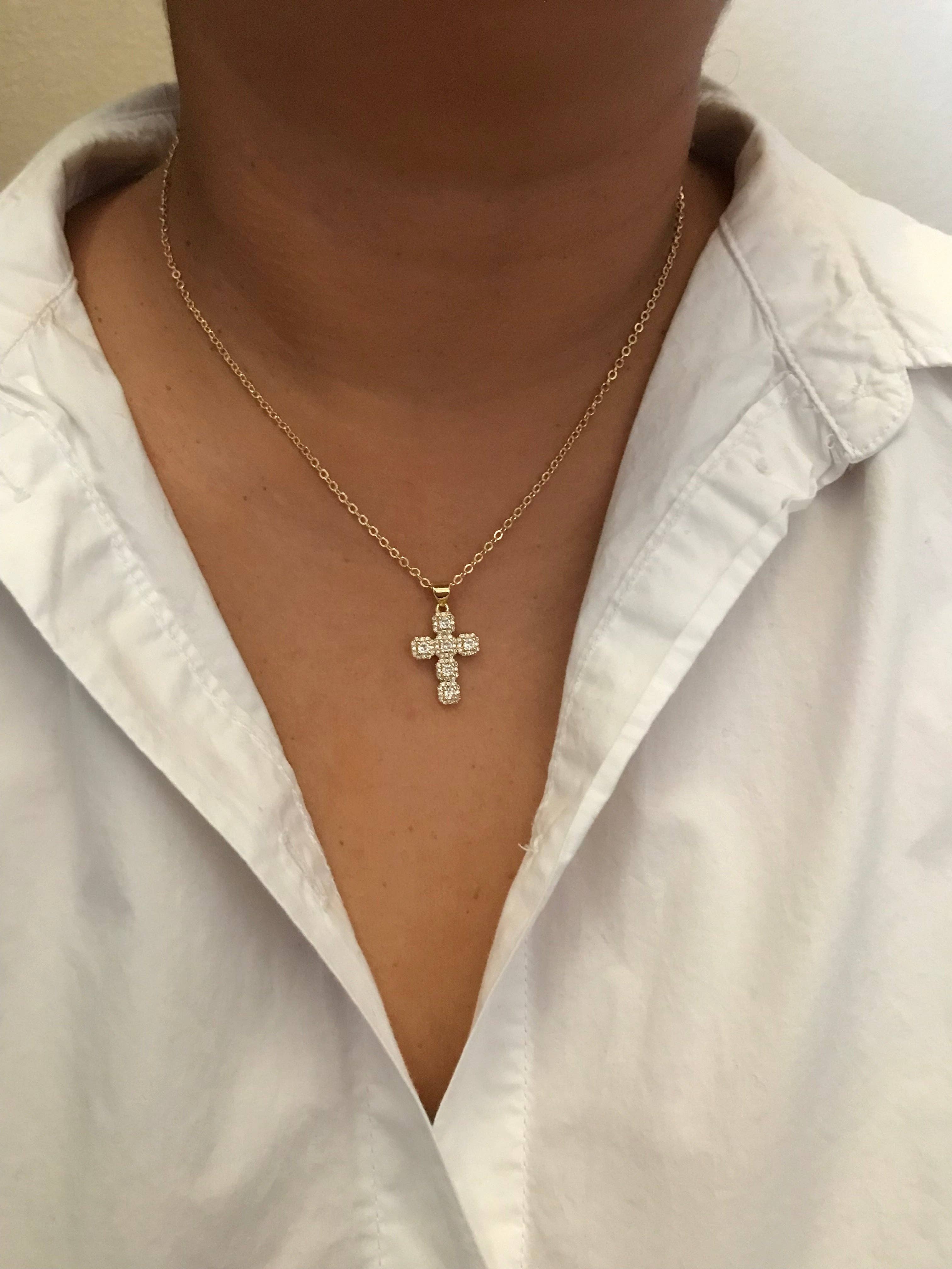 Gold Crystal Cross Necklace – A Sparkling Statement of Faith