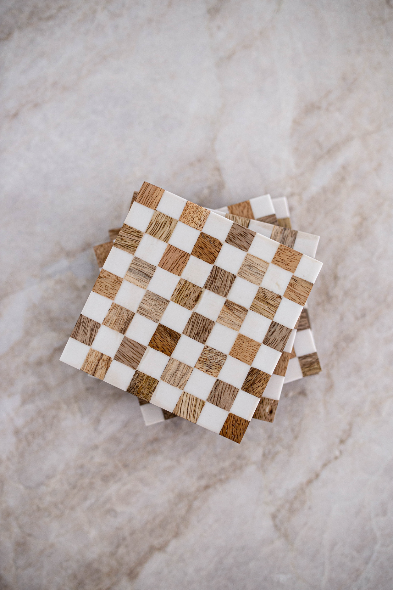 Wood & Resin Checkered Coasters – Handmade Set of 4
