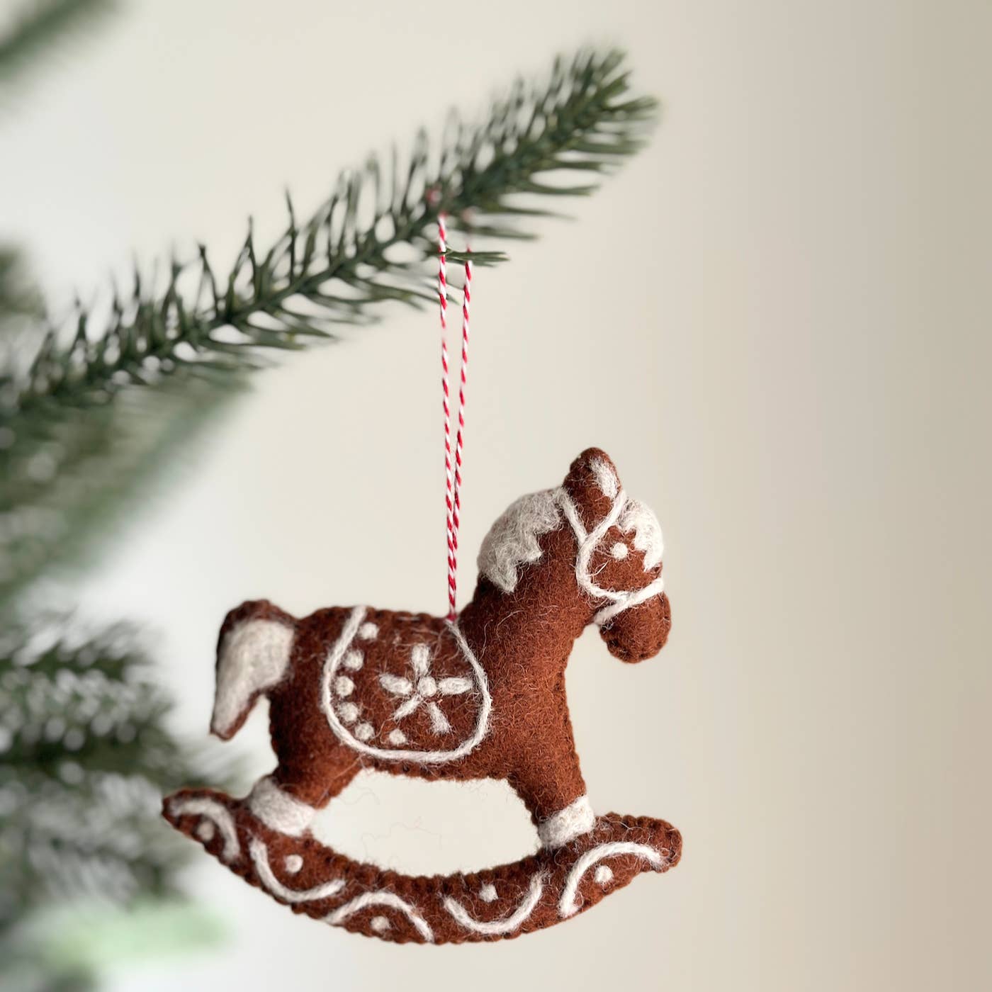 Gingerbread Rocking Horse Ornament | Handmade Wool Christmas Ornament