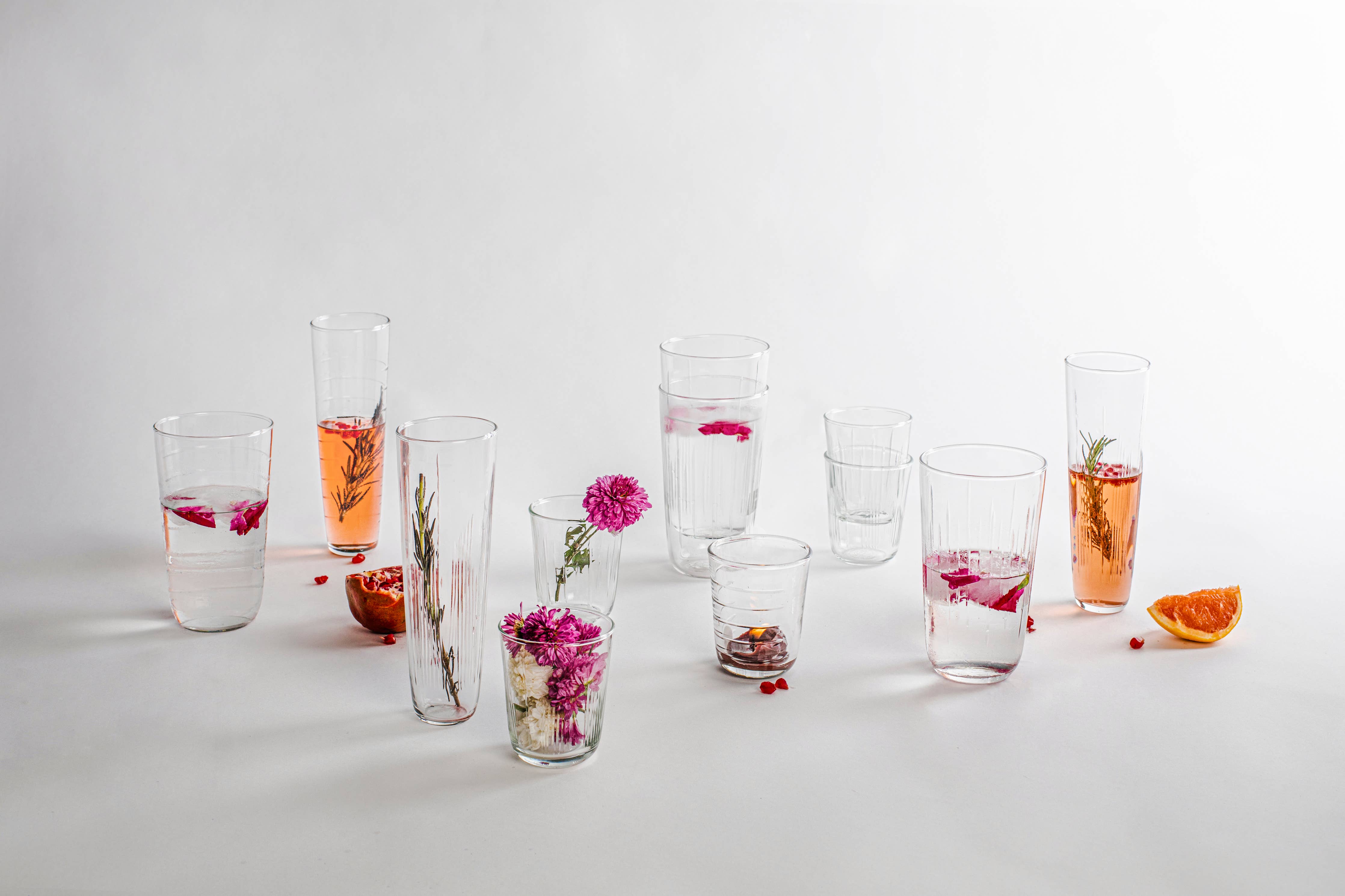 Hand Etched Glass Flute Set | Set of 3 Mixed Designs