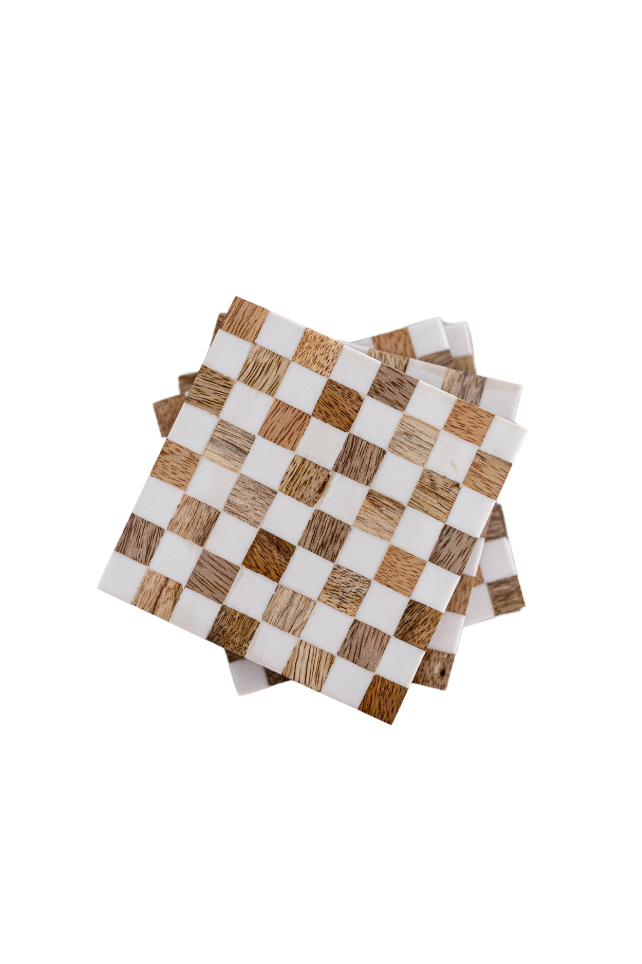 Wood & Resin Checkered Coasters – Handmade Set of 4
