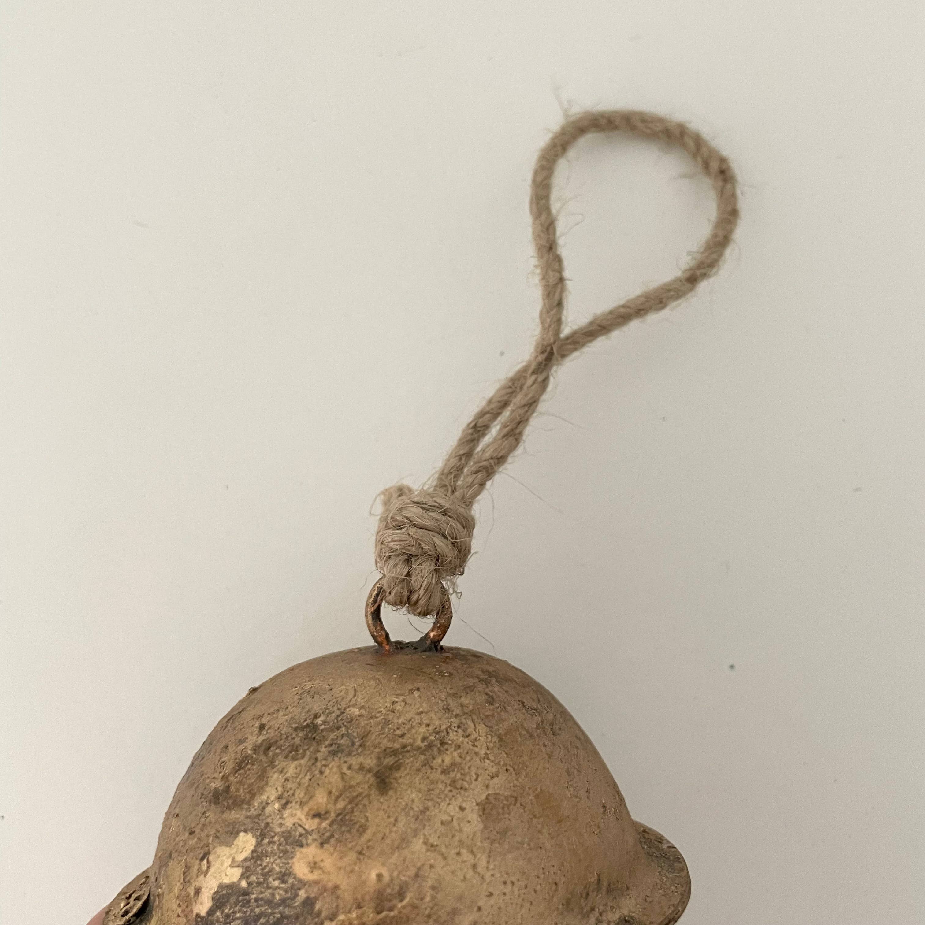 Large Brass Sleigh Bell Ornament | 3" Cross-Cut Bell on Jute Hanger