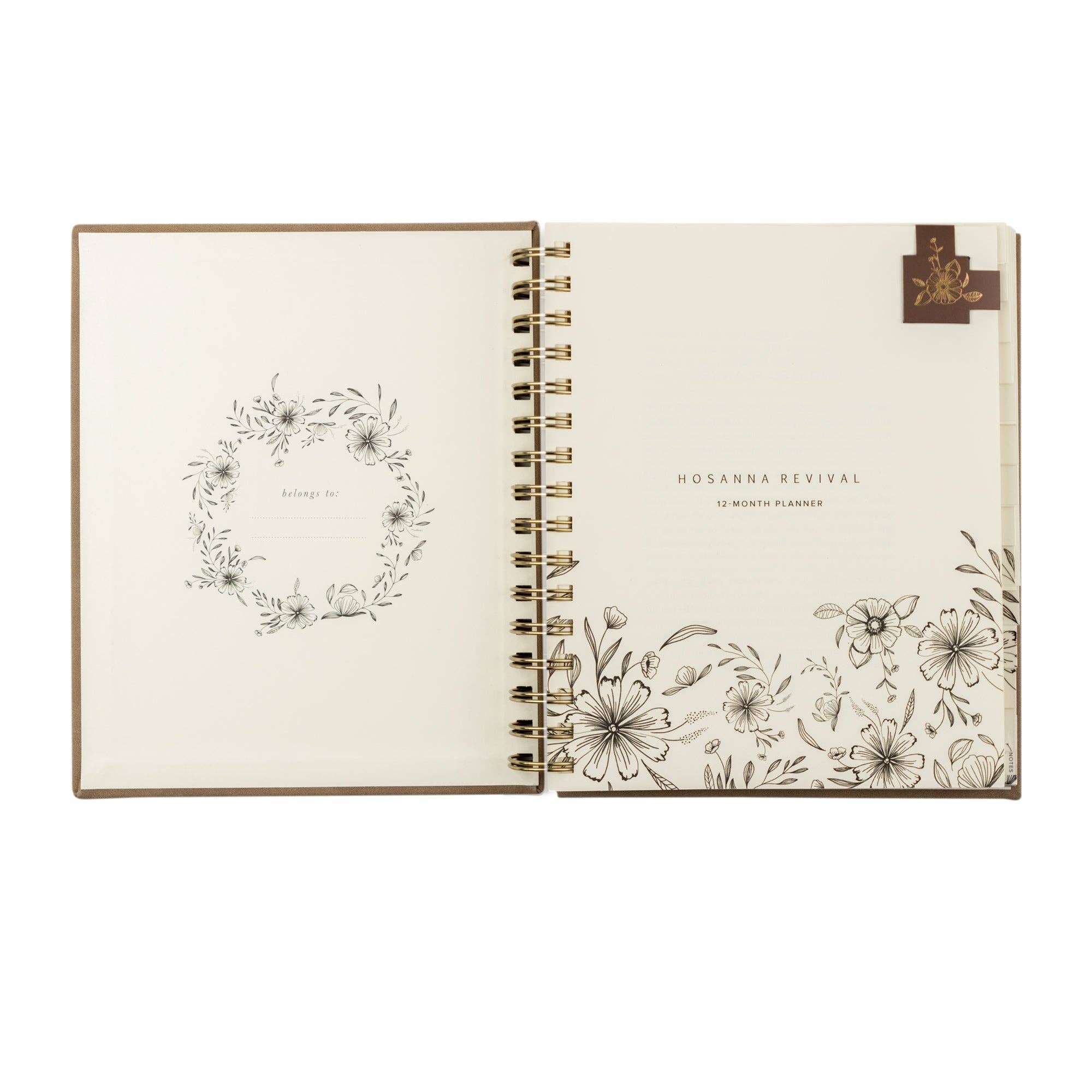 This planner includes a Month-at-a-Glance spread, a monthly calendar, weekly horizontal spreads, and extra note pages. With Scripture planted throughout the pages, each week has space to write out a “word for your week” in hopes that it would be a reminder of truth to guide your days.
