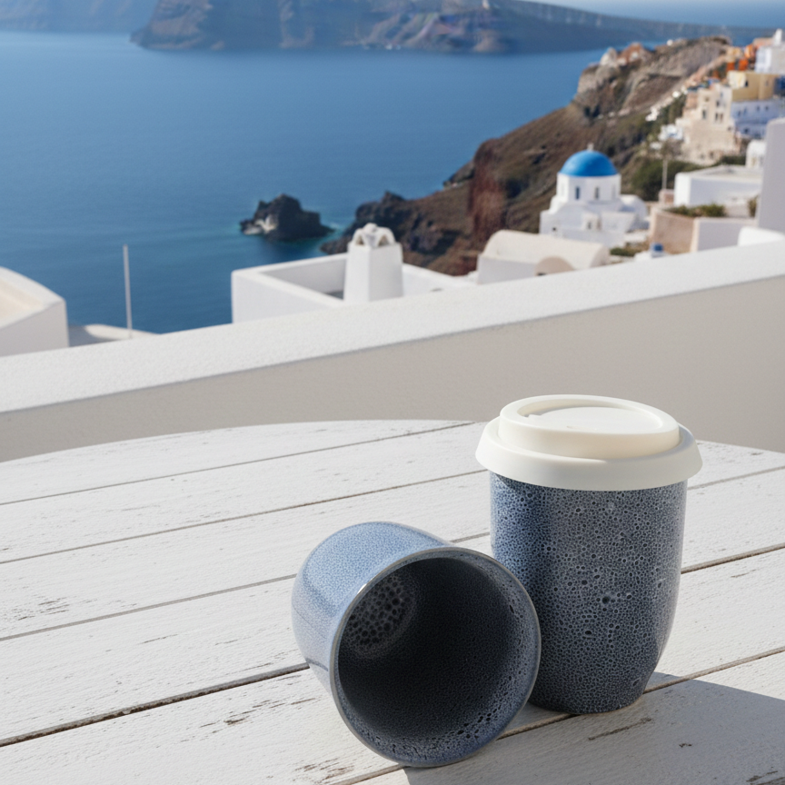 Blue Ceramic Travel Cup – 8oz Handmade Coffee & Tea Mug (Microplastic-Free, Made in Portugal)