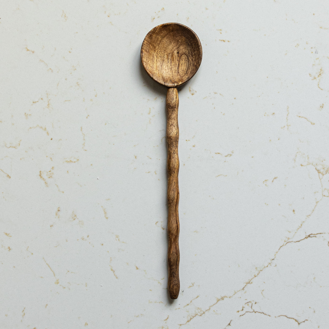 Mango Wood Kitchen Spoon – Hand-Carved Wooden Cooking Utensil (9")