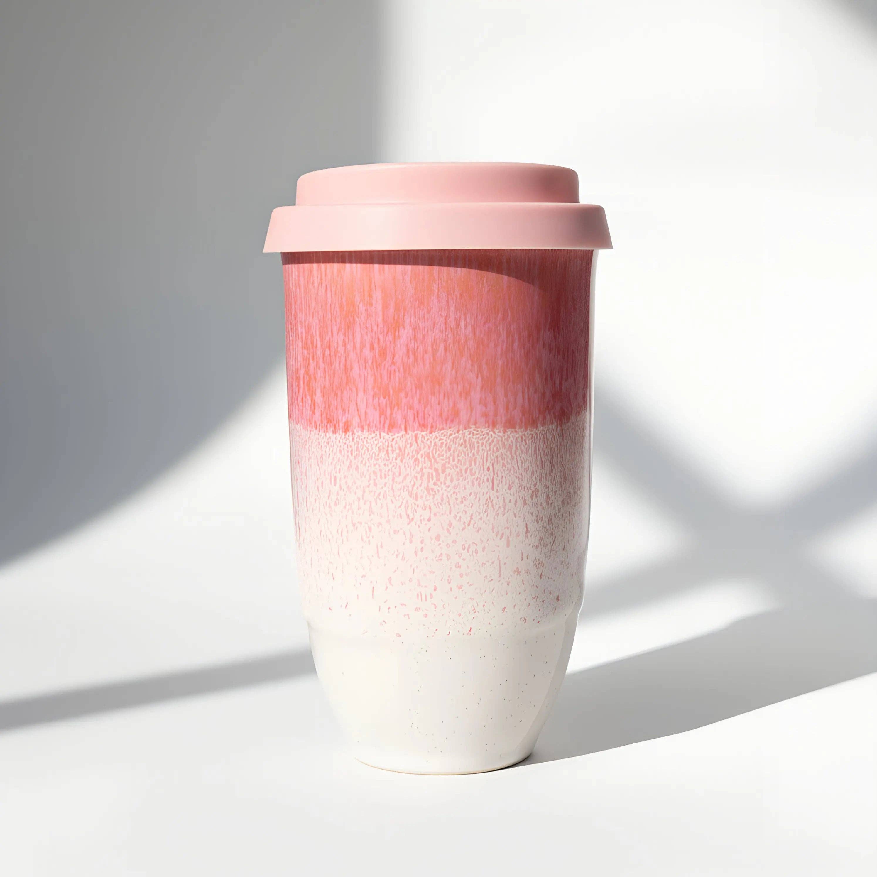 Pink Ombre Ceramic Travel Cup – 12oz Handmade Coffee Mug (Microplastic Free, Made in Portugal)