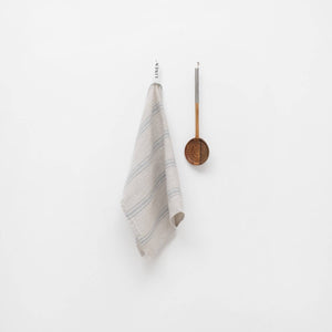 Rustic Linen Kitchen Towel – Grey, Blue & White Stripe, Stone Washed (18" x 26")