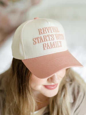 Revival Starts with Family Hat – Christian Cotton Cap (Adjustable, Unisex)
