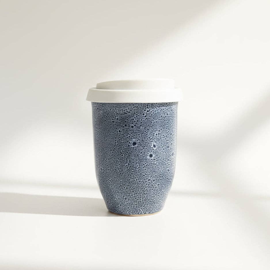 Blue Ceramic Travel Cup – 8oz Handmade Coffee & Tea Mug (Microplastic-Free, Made in Portugal)