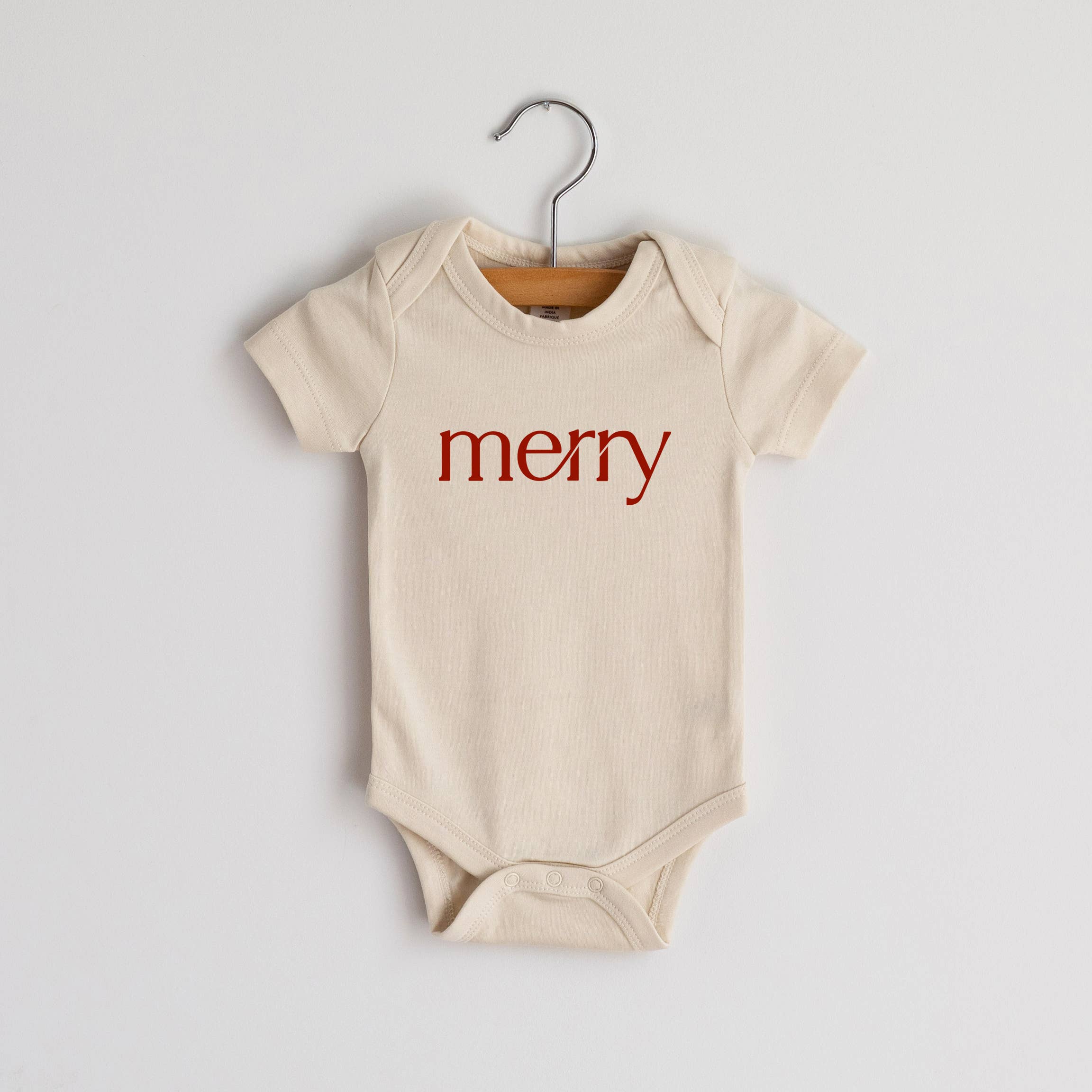 “Merry” Baby Bodysuit | Organic Cotton Long Sleeve Christmas Outfit