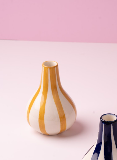 ceramic striped bud vase