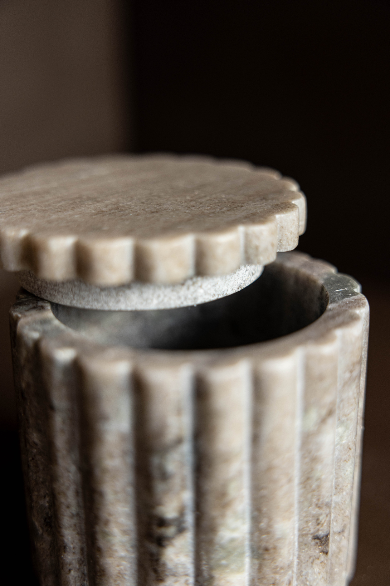 Marble Fluted Jar – Neutral Beige Stone Storage Accent