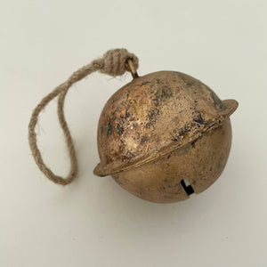 Large Brass Sleigh Bell Ornament | 3" Cross-Cut Bell on Jute Hanger