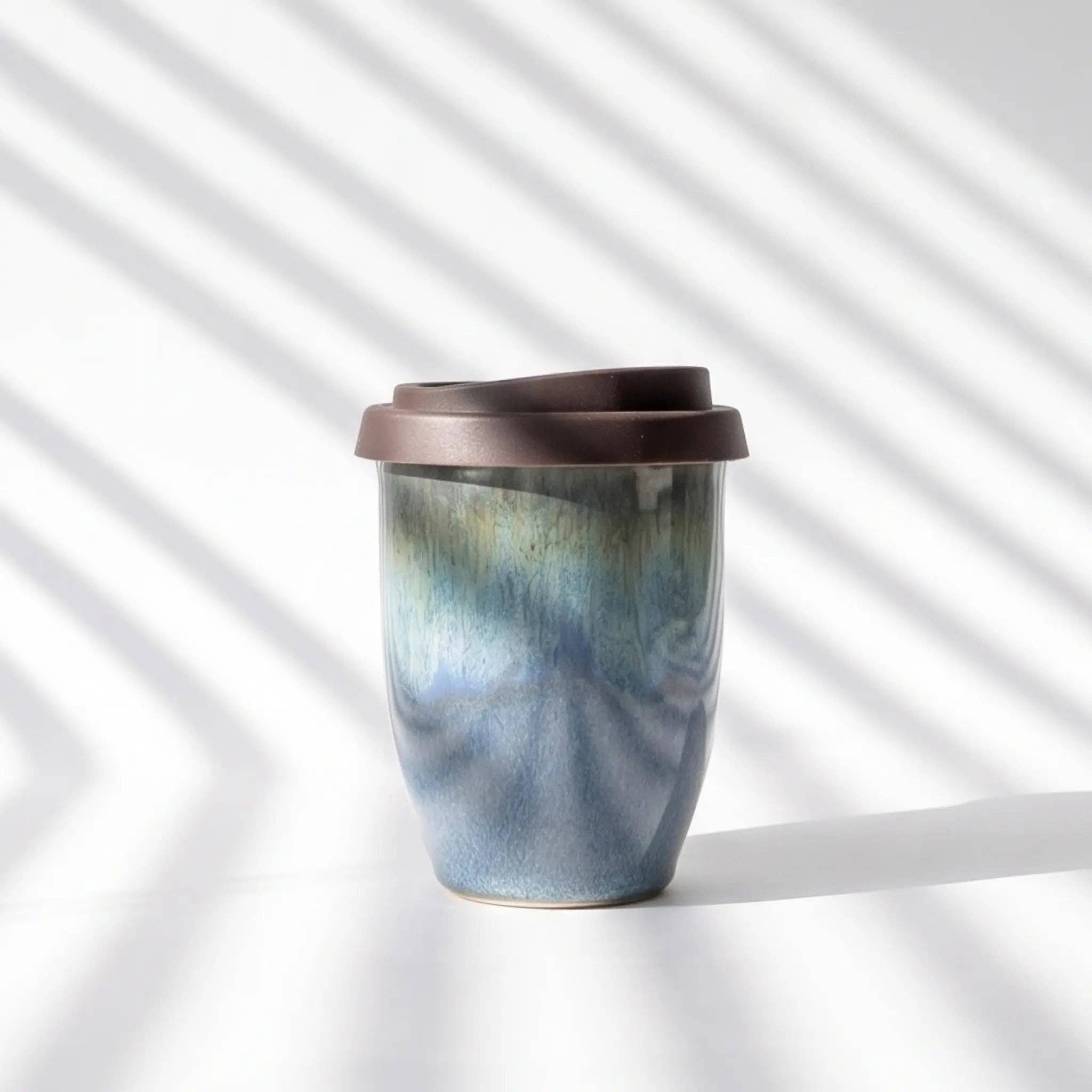 Earth Tone Ceramic Travel Cup – 8oz Handmade Coffee Mug (Microplastic Free, Made in Portugal)
