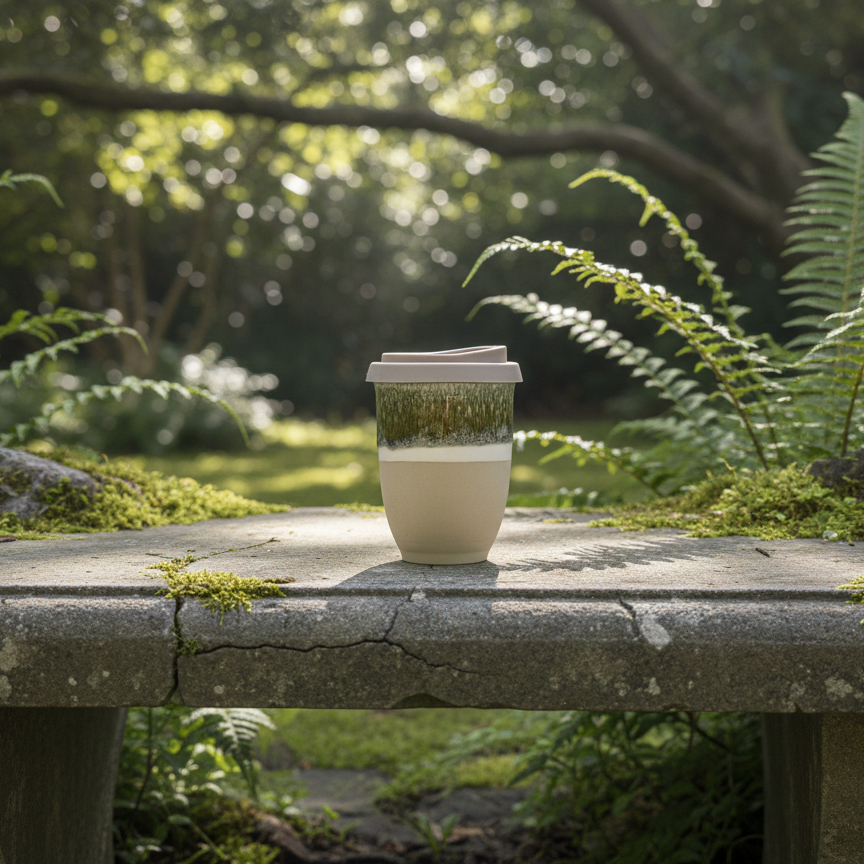 Green Ceramic Travel Cup – 8oz Handmade Coffee & Tea Mug (Microplastic-Free, Made in Portugal)