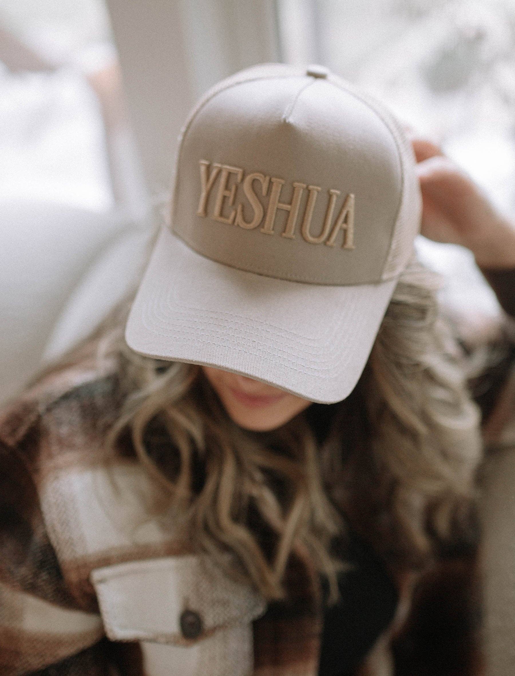 Yeshua Puff Embroidered Hat – Cream Taupe Cotton Snapback (Adult, Unisex)
