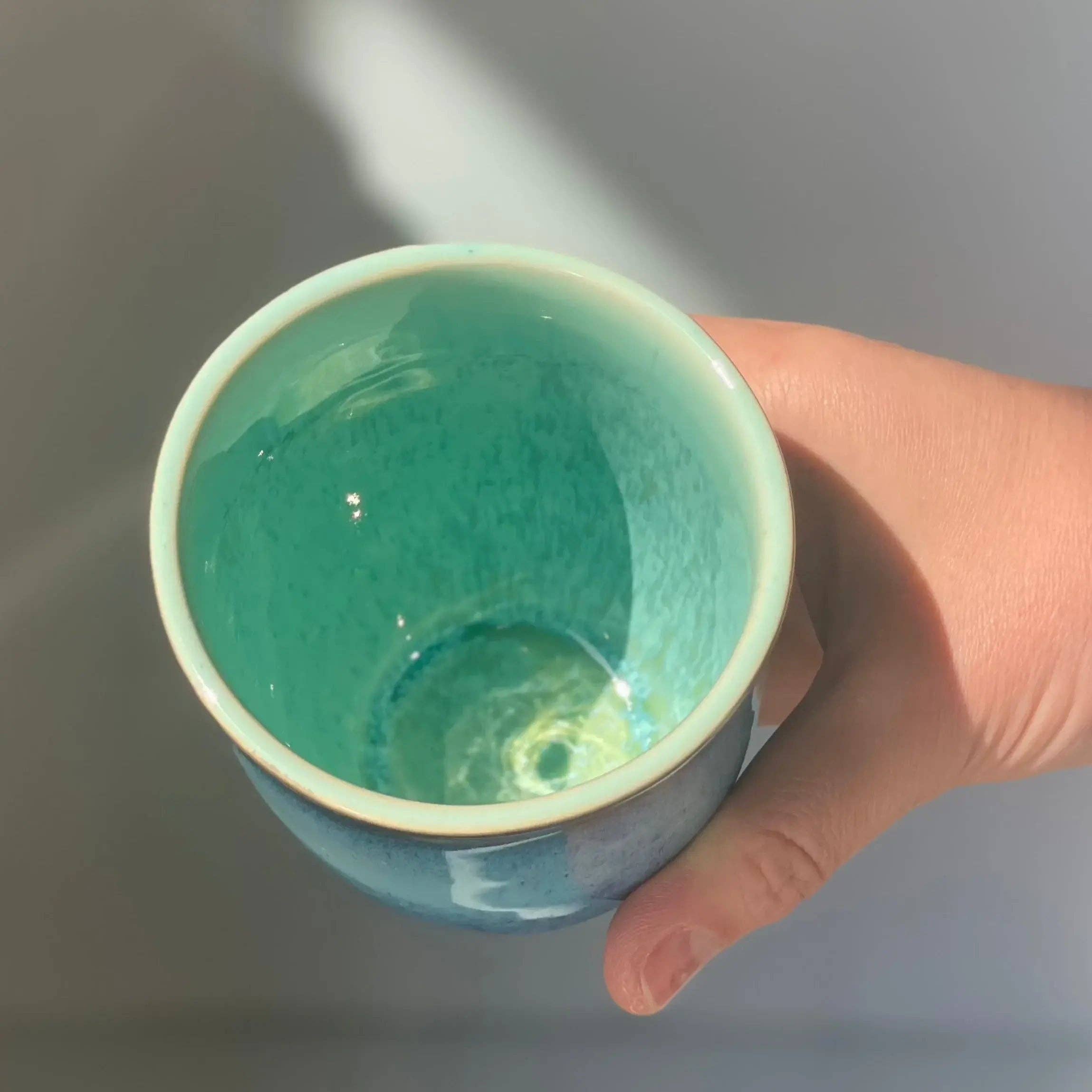 Navy & Pastel Ceramic Travel Cup – 12oz Handmade Coffee Mug (Microplastic Free, Made in Portugal