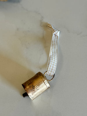 Handmade Brass Bell Ornament | Neutral Gingham Ribbon