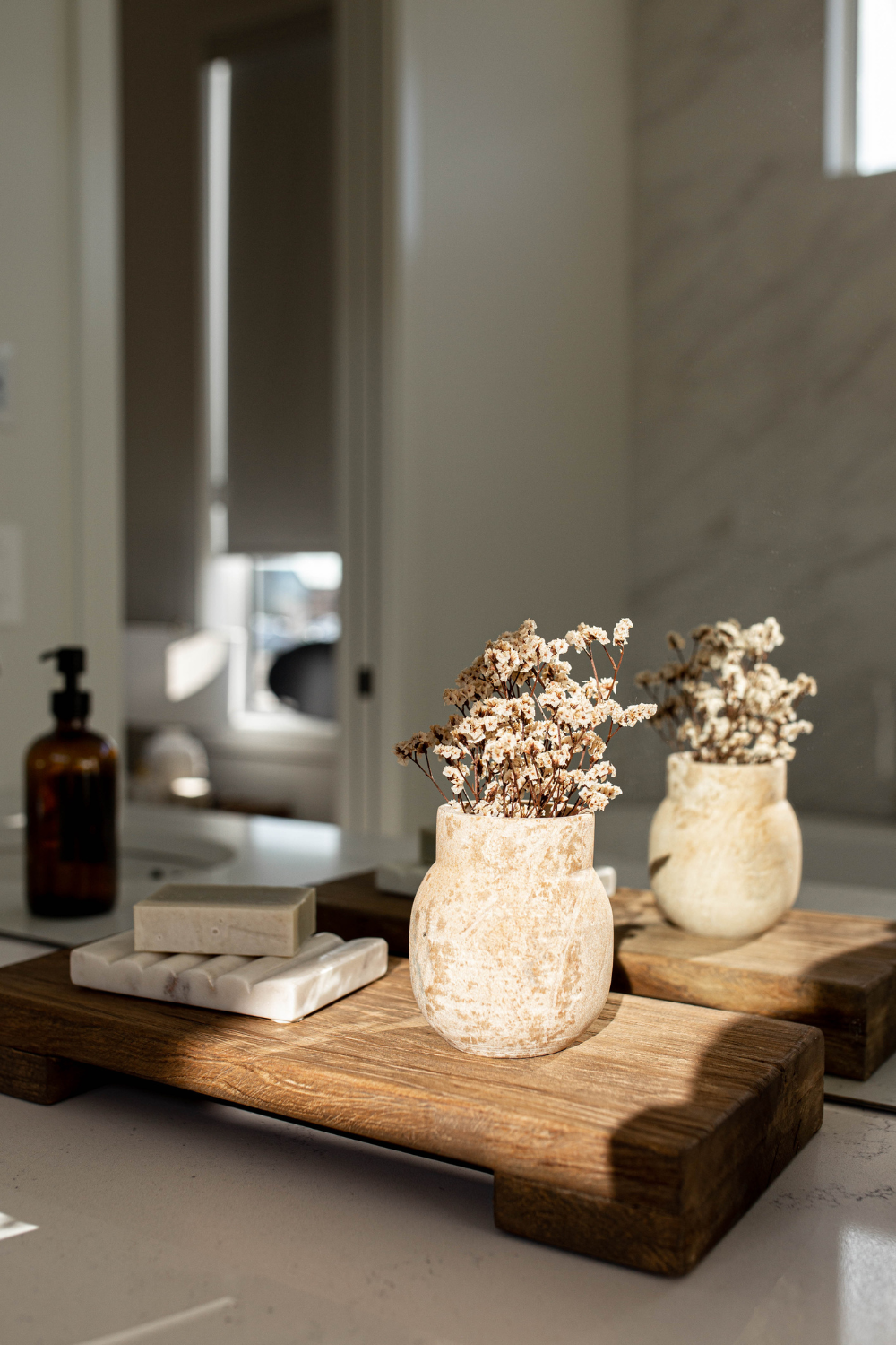 Hand-Carved Sandstone Vase – Neutral Stone Accent