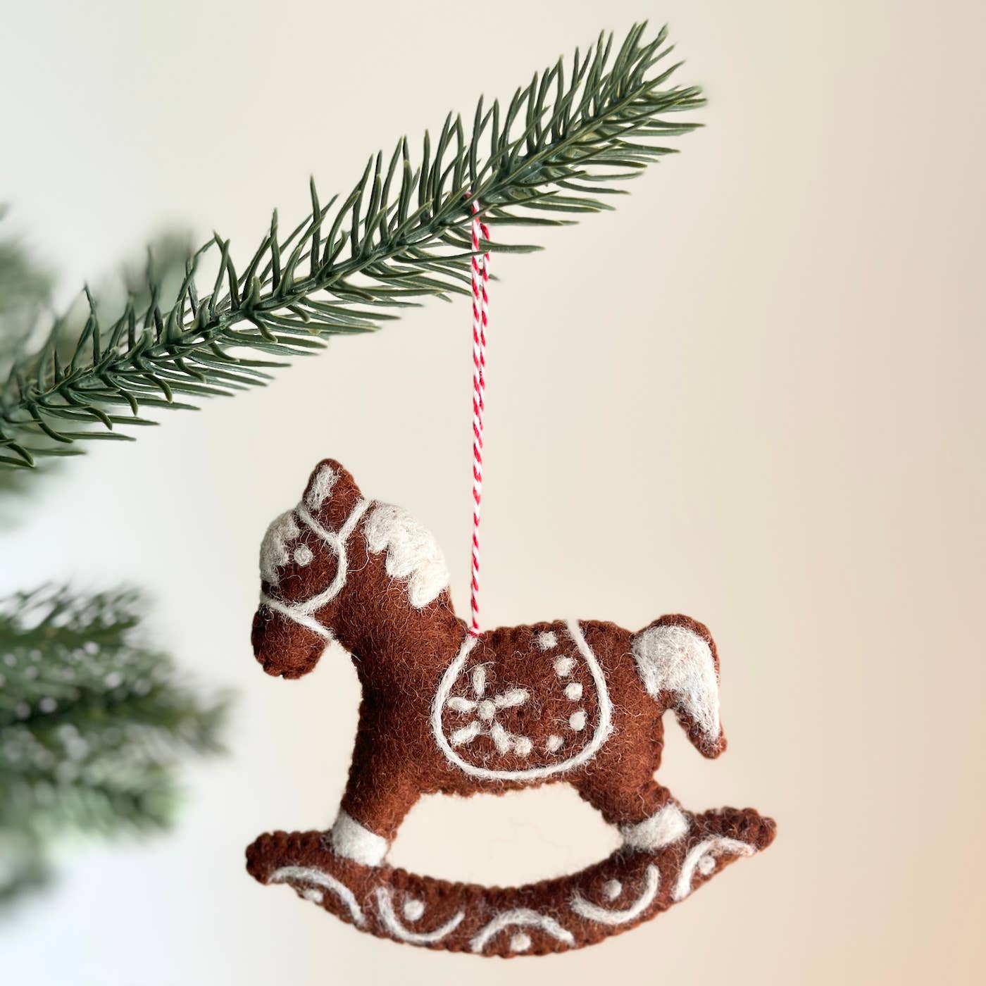 Gingerbread Rocking Horse Ornament | Handmade Wool Christmas Ornament