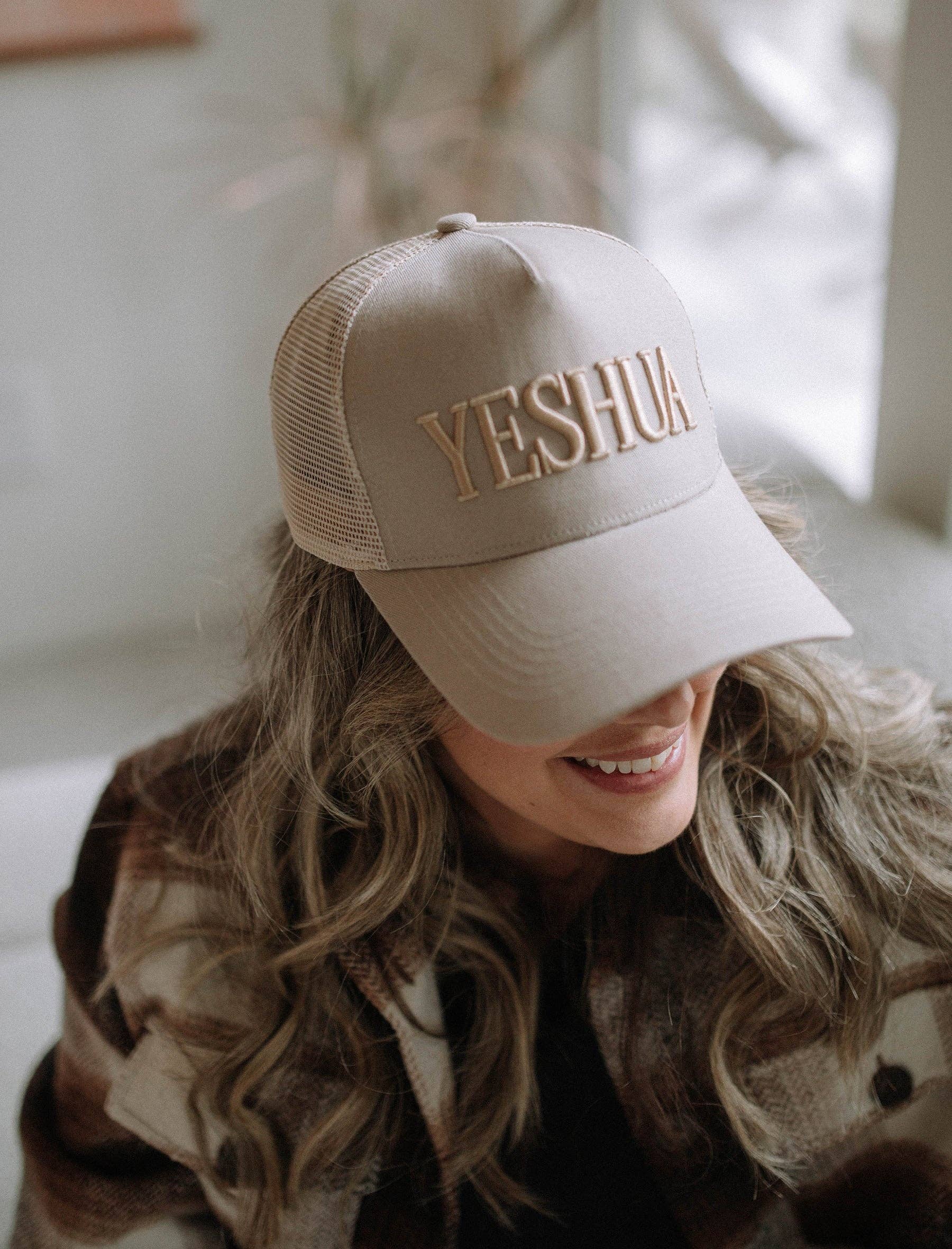 Yeshua Puff Embroidered Hat – Cream Taupe Cotton Snapback (Adult, Unisex)