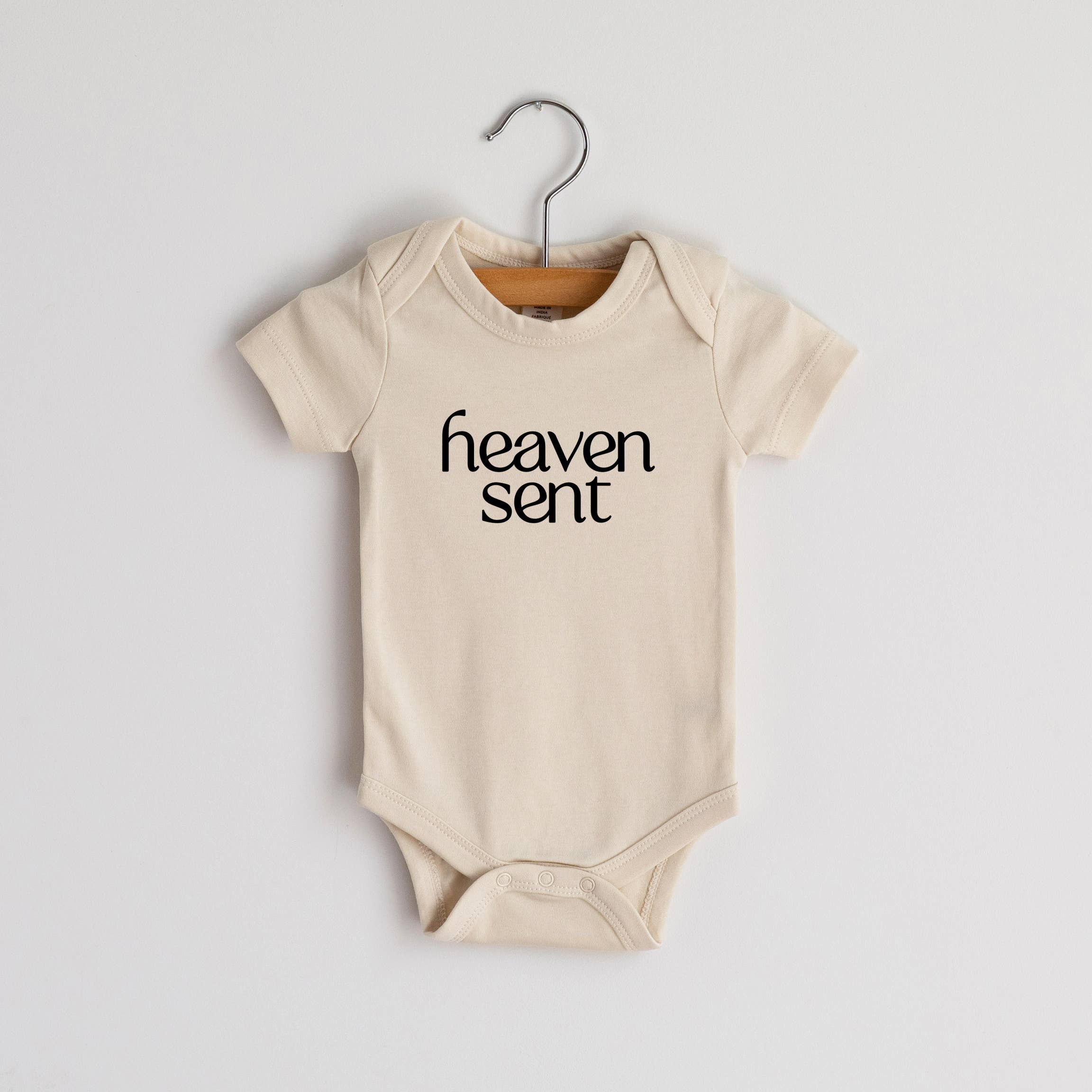Heaven Sent – Organic Cotton Baby Onesie in Cream (0–3 Months & 3–6 Months)