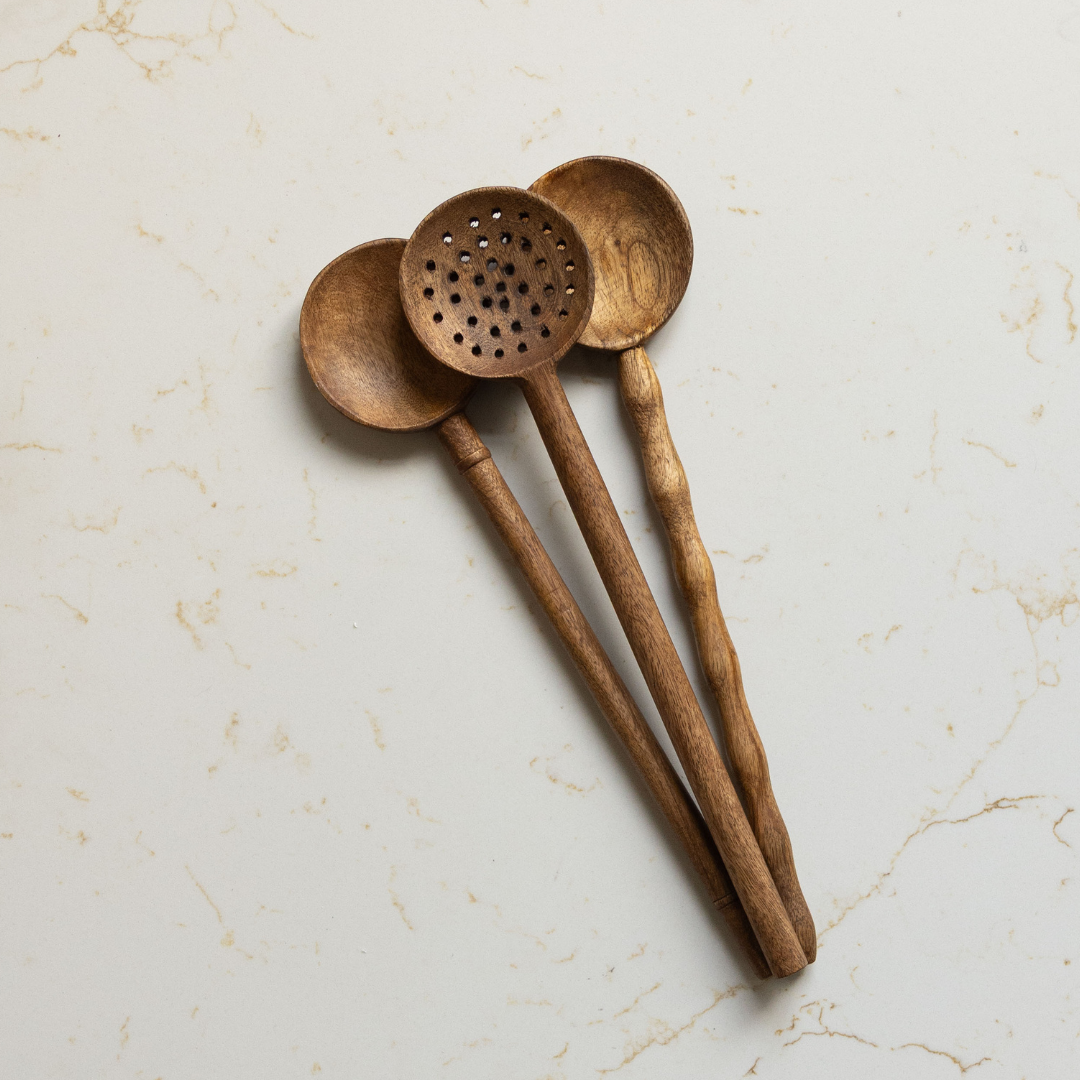 Mango Wood Kitchen Spoon – Hand-Carved Wooden Cooking Utensil (9")