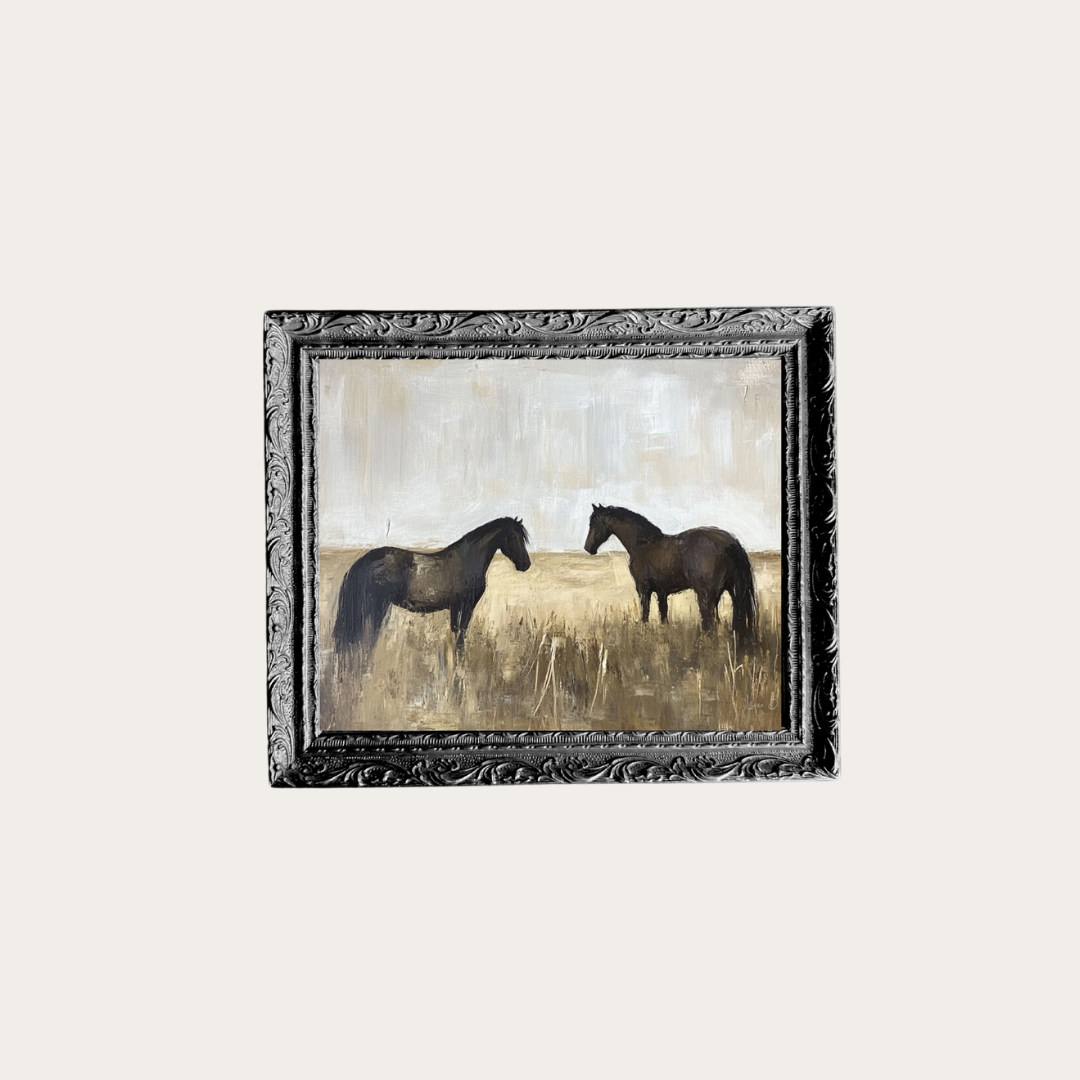 Black Stallions Framed Art – Vintage-Inspired French Wall Décor (5x7)